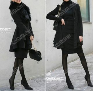 New Hot Fashion Women's Slim Trendy Fur Collar Warm Wool Coat Jacket