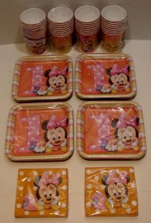 Minnie Mouse First Birthday Party Set 32 Dessert Plates Beverage Napkins Cups