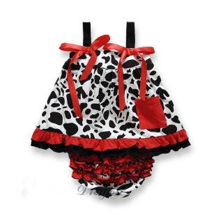 2pcs Baby Girls Dress Shorts Pants Outfit Clothes Cow Ruffle Size 0 24months