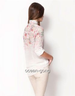 New Spring Retro Vintage Floral Pint Long Sleeve Women Top Shirt Blouse s M L