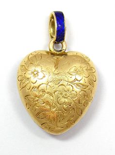 Heart Shaped Locket 14kt Solid Gold 0 75ct Diamonds Enameled Vintage 7 6g