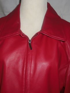 Ladies Worthington Red Lambskin Leather Jacket Coat LG Zip Front