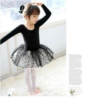 Black Girl Party Long Sleeve Leotard Ballet Tutu Costume Dance Skirt Dress 2 7Y