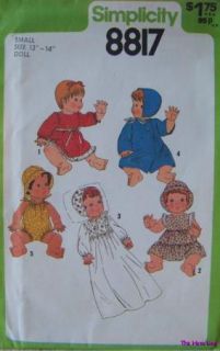 Vtg Baby Doll Clothes Pattern 13 14" Bye Lo Thumbelina