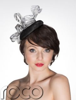 Ladies Black White Pillbox Fascinator for Weddings Proms Party Formal Ocassions