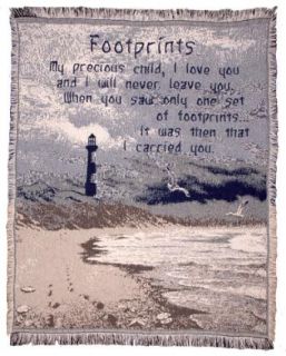 Footprints in The Sand Lighthouse Afghan Throw Blanket