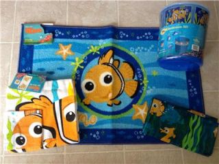 Finding Nemo 11 PC Set Shower Curtain Towels Rug Wastebasket Soap Lotion RARE