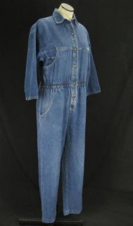 Women's Vintage Ideas Denim Elastic Waistband Coveralls Jumper Suit Sz M C85