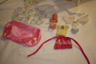 Vintage 80's Barbie Heart Family Baby Furniture Music Box Crib Diaper Lot