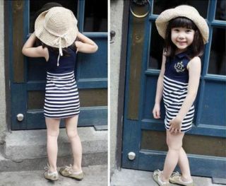 Girls Baby Kids Sailor Stripe 1pcs Top Dress 2 7Y Summer Cool Casual Clothes