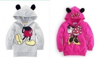 New Kids Boys Girls Mickey Minnie Mouse 3D Ear Tail Hoodie Up Sweatshirt Costume