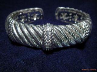 Judith Ripka Sterling Silver CZ Hinged Cuff Bracelet