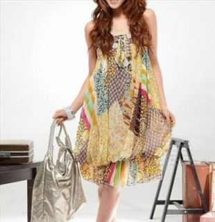 Summer Halter Tube Fashion Dress Mix Floral Yellow