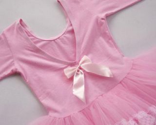 Pink Girl Party Long Sleeve Leotard Ballet Tutu Costume Dance Skirt Dress 3 8Y