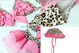 Girls Leopard 2 3Y Swimsuit Swimwear Bathing Costume Tankini Pink Bowknot Bikini