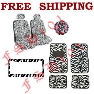 New 12pc Set Zebra Tiger Seat Covers Steering Wheel Cover Floor Mats More