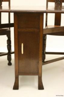 Antique Art Deco 1940s Oak Dining Table Chairs