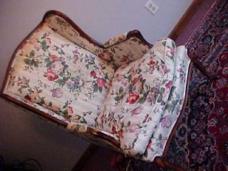 Pair of Country French Wing Chairs Roses Fabric