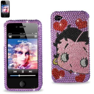 iPhone 4 4S Purple Betty Boop Hearts Rhinestones Diamond Protector Case Cover