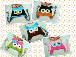 BE6 Fashion Cute Owl Style Handmade Hand Knitting Yarn Baby Hat 5 Colors Cute