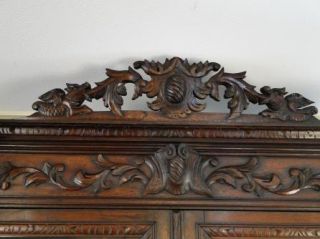 Antique French Hunt Cabinet Hutch Buffet Bookcase Louis XVI Dark Oak Carving Bar
