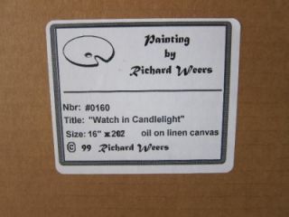Richard Weers Original Oil on Canvas Framed Painting Watch in Candlelight 0160