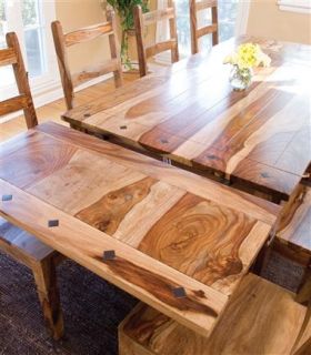 Sierra Wood Extension Dining Table w Diamond Pattern Inlay ID 30039