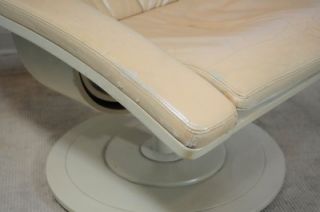 Vtg Mid Century Swedish Modern Nelo Flight High Leather Swivel Lounge Chair