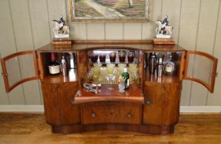 Antique Pop Open Bar Liquor Drinks Martini Cabinet Walnut Mirrors Art Deco