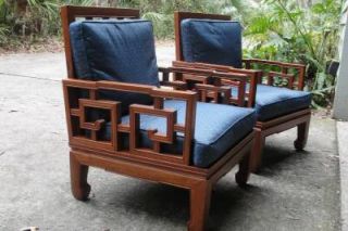 Pair Mid Century Rosewood Lounge Chairs Hollywood Regency Asian