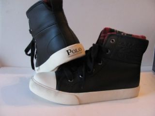Polo Ralph Lauren Boys Black Leather High Top Tennis Shoes Sz 2 5 29