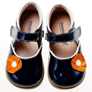 Little Blue Lamb Girls Orange Flower Glossy Navy Leather Shoes Sz 6 10