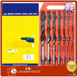 New 7pc Brad Point Heat Treated Wood Drill Bit Set Tools with Carry Case