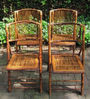 Antique Chinese Tiki Bar Bamboo Folding Chairs Rattan 4