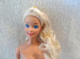 Nude Barbie Doll Blond Long Curly Hair Big Blue Eyes Red Earrings Ring New