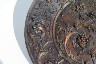 19th C Cast Iron Decorative Plate Flowers and Maiden