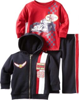 New Baby Boys "Race Car Team" Size 24M 3pc Hoodie Jacket Shirt Pants Clothes