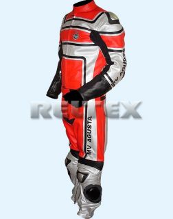 MV Agusta Silver Red Black Leather Motorcycle motorbike Biker 2pc Suit Any Size
