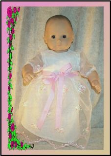 Doll Clothes Baby Christening Fit American Girl 16" inch Bitty White Pink Belt