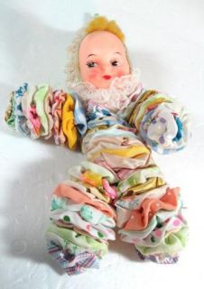 Vintage Fabric Yo Yo Baby Doll Hard Plastic Face 1950s Handmade