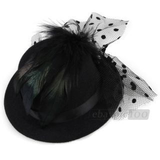 Black Feather Lace Hair Clip Mini Top Hat Party Cosplay