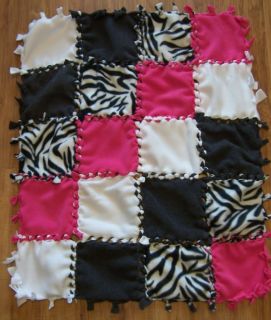 Personalized Monogram Custom Hot Pink Zebra No Sew Tie Baby Blanket Quilt 30x35