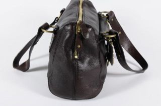 Michael Kors Studded Dark Brown Leather Doctor's Bag Satchel Khaki Canvas Lining