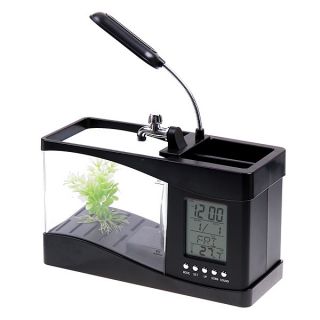 Mini USB LCD Desktop Lamp Light Fish Tank Aquarium Timer LED Clock Container