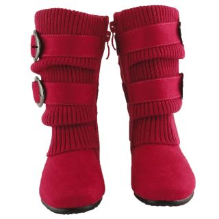 Fuchsia Infants Toddler Ruched Mid Calf Faux Suede Knitted Fabric Boots Sz 4 8