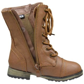 Kids Mid Calf Boots Buckle Accent Lace Up Combat Zipper Boots Tan Youth Size 9 4