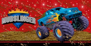 Mudslinger Monster Truck Kids Birthday Boy Party x1 Plastic Table Cover Cloth