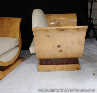 Blonde Walnut Art Deco Club Chairs Sofa Armchairs