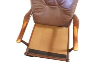 Danish Vintage Brown Leather Wood Lounge Chair