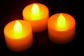 12 Amber Flickering Battery Operated Tea Lights Candles